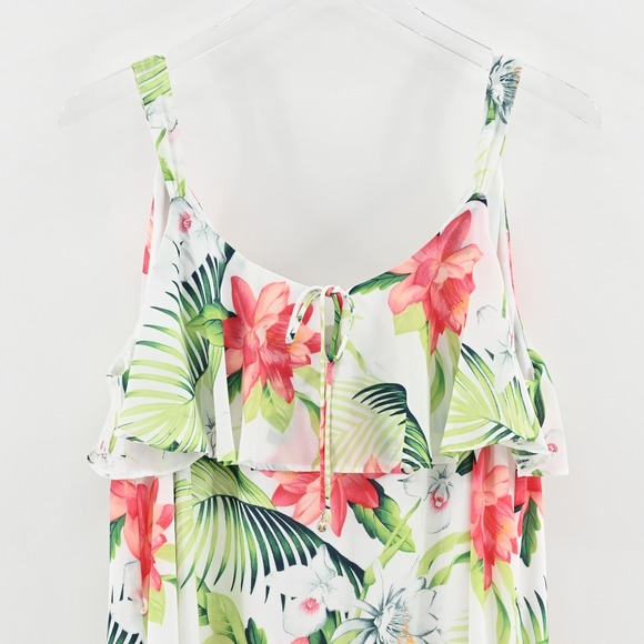 Tommy Bahama Maxi Dress L White Floral Tropical Ruffle High Low Vibrant Vacation - Picture 9 of 15